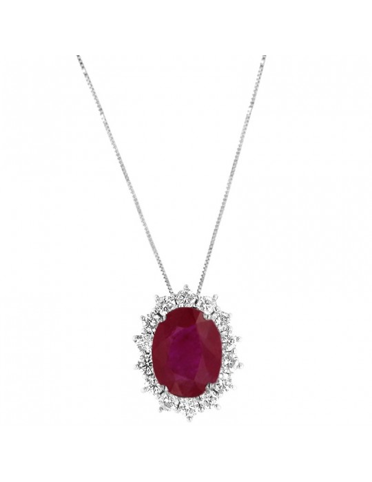 Lelune Diamonds Woman's Necklace - in 18k White Gold with Diamonds and Ruby 0.97 carats - 0 Lelune Diamonds Woman's Necklace - in 18k White Gold with Diamonds and Ruby 0.97 carats - 0