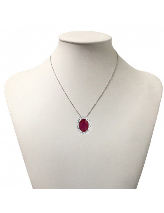 Lelune Diamonds Woman's Necklace - in 18k White Gold with Diamonds and Ruby 0.97 carats - 0