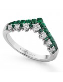 Buonocore Woman's Ring - Wave in 18K White Gold with Natural Diamonds and Emeralds - 0