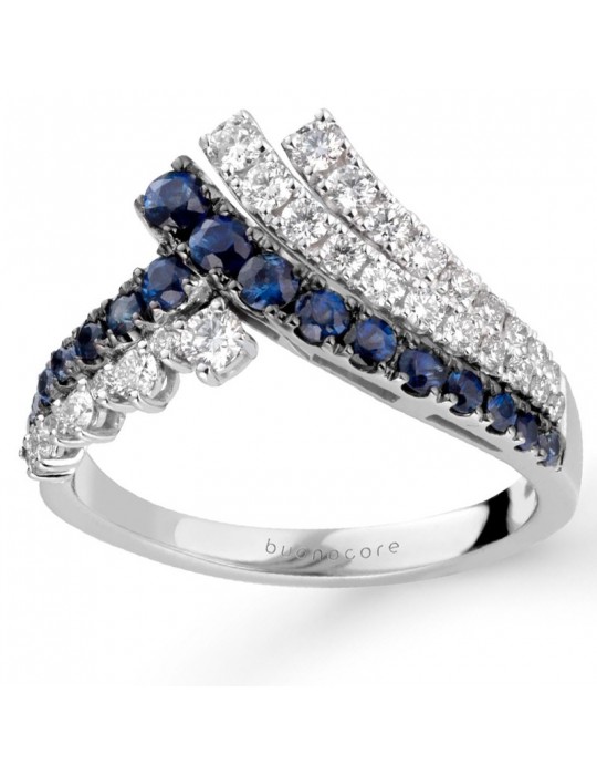 Anello Buonocore - Wave - Oro Bianco - Diamanti - Zaffiri - 853A02MW