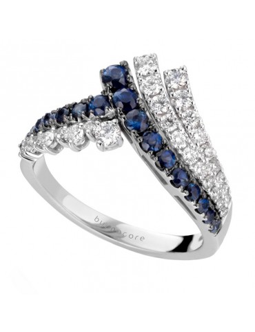Buonocore Woman's Ring - Wave in 18K White Gold with Natural Diamonds and Sapphires - 0