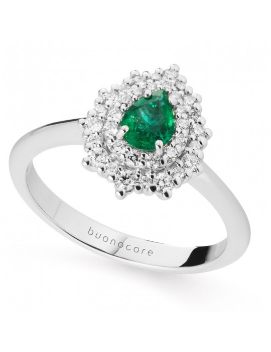 Anello Buonocore - Oro Bianco - Diamanti Naturali - Smeraldo -823A03MW