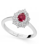 Buonocore Woman's Ring - Drop in 18K White Gold with Natural Diamonds and Ruby - 0