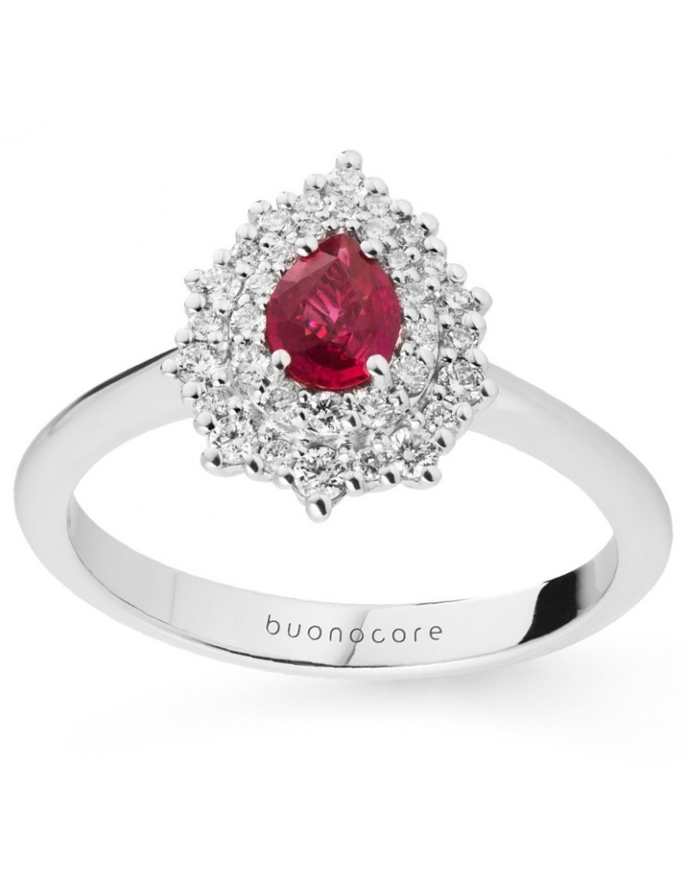 Anello Buonocore - Goccia - Oro Bianco - Diamanti - Rubino - 823A06MW