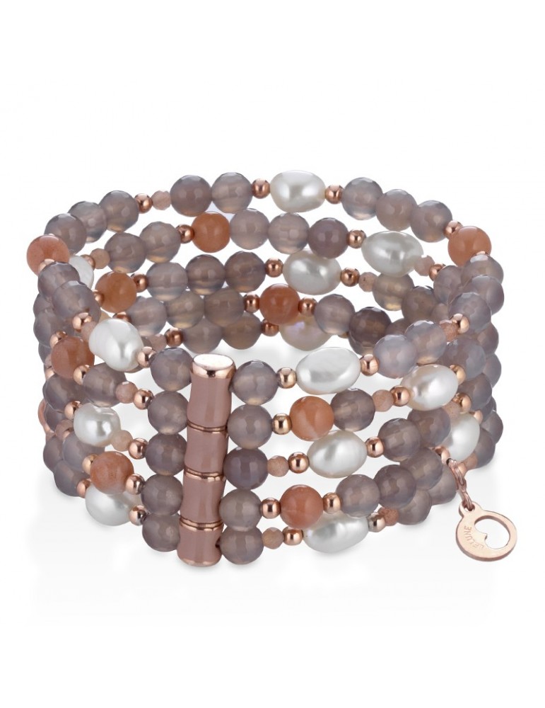 Bracciale Lelune Glamour - Multifilo -  Agata -Perle Naturali -LGBR337