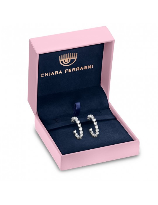 Chiara Ferragni Woman's Earrings - Diamond Heart Silver Gold Headband with White Heart Zircons - 0