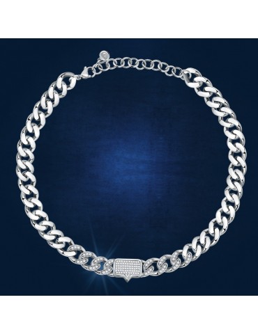 Chiara Ferragni Woman's Necklace - Chain Bossy Silver Groumette with Plate and White Zircons - 0