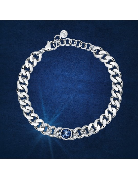 Chiara Ferragni Women's Bracelet - Chain Bossy Silver Groumette with White and Blue Zircons - 0