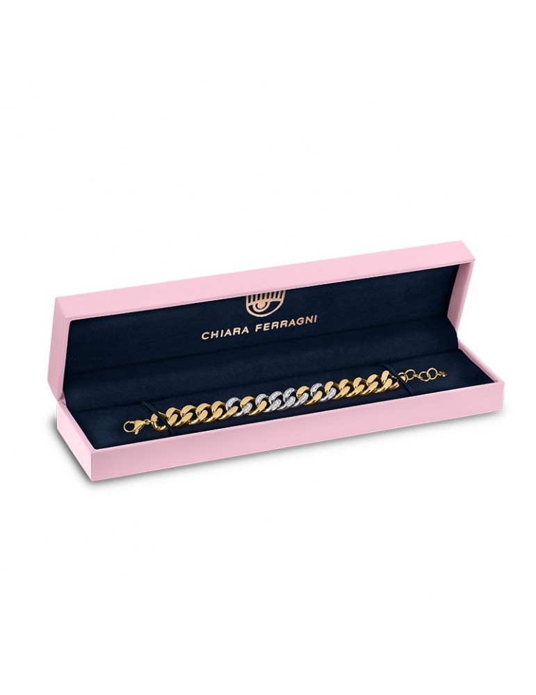 Chiara Ferragni Women's Bracelet - Chain Bossy Silver Groumette with White and Blue Zircons - 0