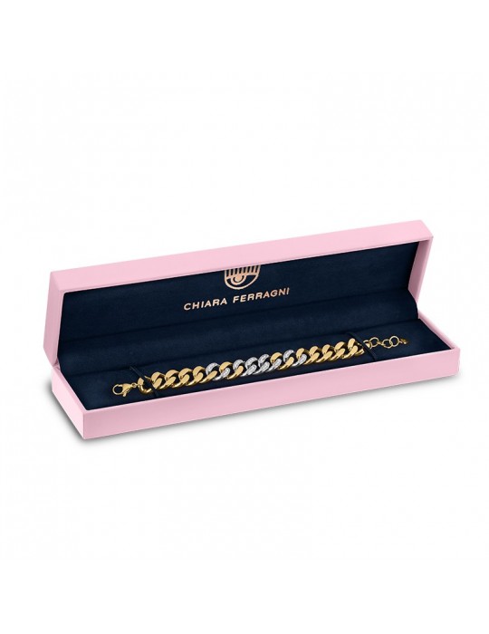 Chiara Ferragni Women's Bracelet - Chain Bossy Silver Groumette with White and Blue Zircons - 0