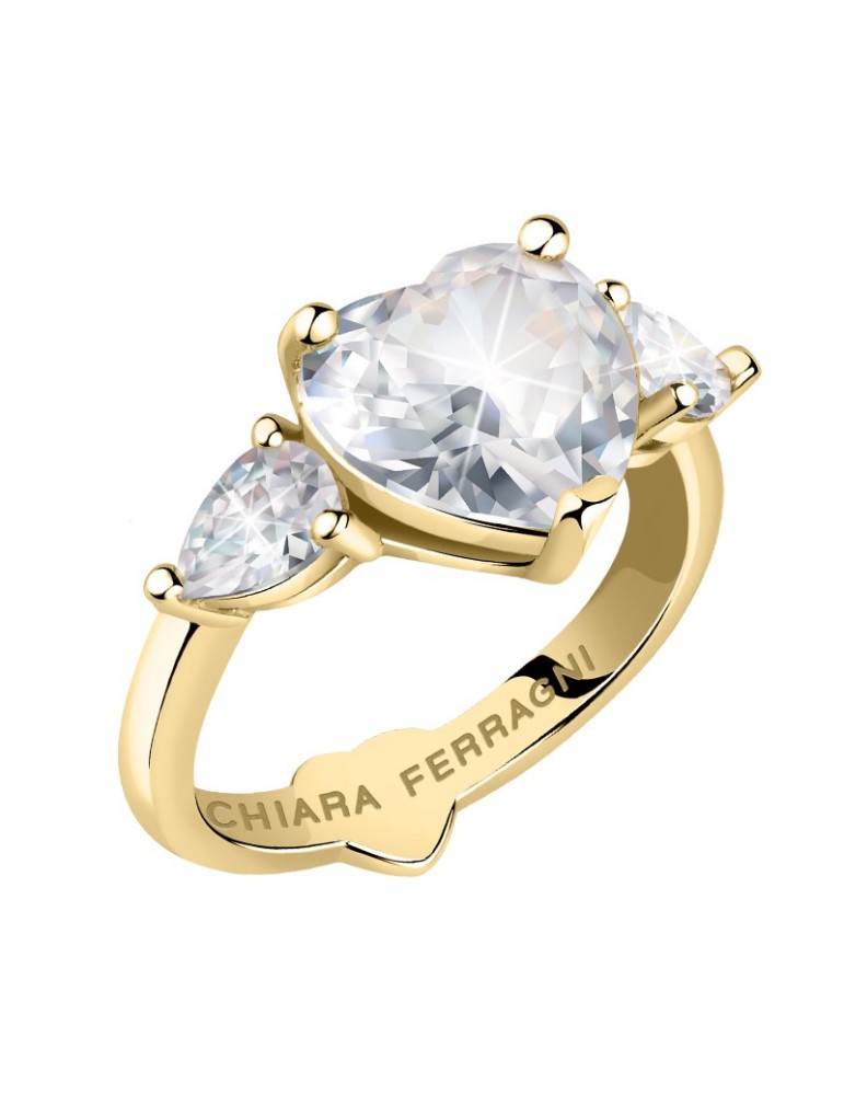 Chiara Ferragni Woman's Ring - Diamond Heart Gold with White Zircons and White Heart - 14 - 0