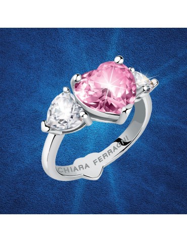 Chiara Ferragni Woman's Ring - Diamond Heart Silver with White Zircons and Pink Heart - 12 - 0