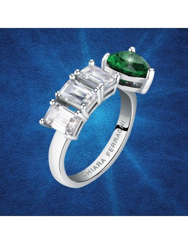 Anello Chiara Ferragni -Diamond Heart Silver- Cuore Verde -J19AUV35012