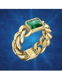 Chiara Ferragni Woman's Ring - Chain Gold Groumette with Green Zircon - 12 - 0