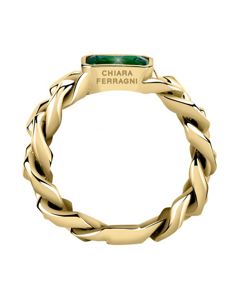 Chiara Ferragni Woman's Ring - Chain Gold Groumette with Green Zircon - 12 - 0
