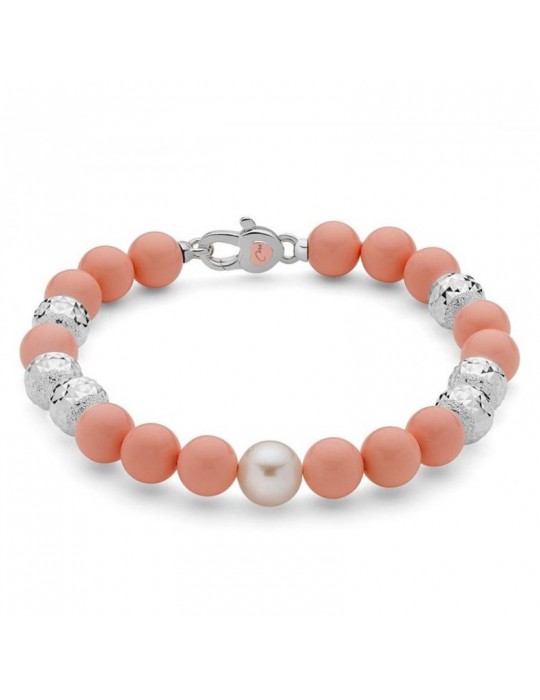 Miluna Woman's Bracelet - Land and Sea with Pearl and Pink Coral Agglomerate - 0