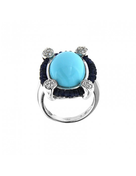 Chirico ring with diamonds and turquoise for woman - 0