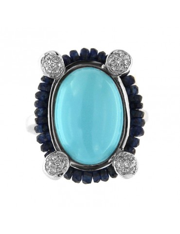 Chirico ring with diamonds and turquoise for woman - 0 2