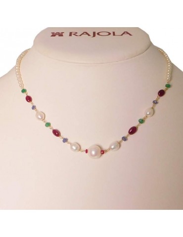 Rajola Woman's Necklace - Sveva with River Pearls and Precious Stones - 0