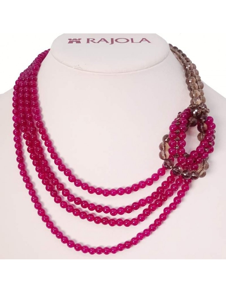 Rajola Woman's Necklace - Embraces with Burgundy Jade and Smoky Quartz - 0