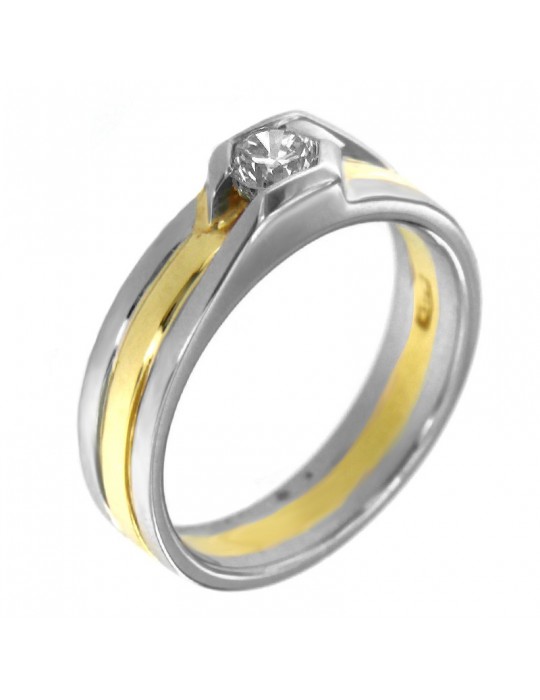 Anello Solitario Picca Donna - in Oro Giallo e Oro Bianco con Diamanti - 0