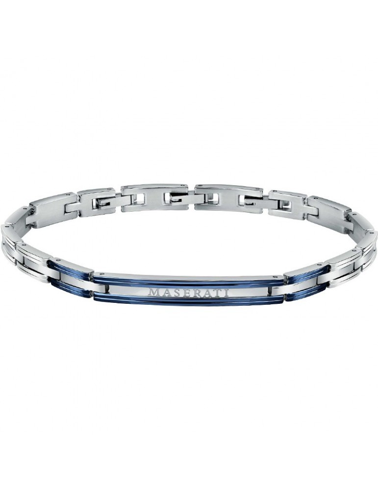 Maserati Man's Bracelet - in Steel with Blue Central Plate 22cm - 0