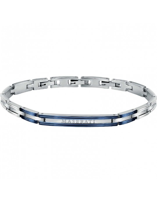 Maserati Man's Bracelet - in Steel with Blue Central Plate 22cm - 0