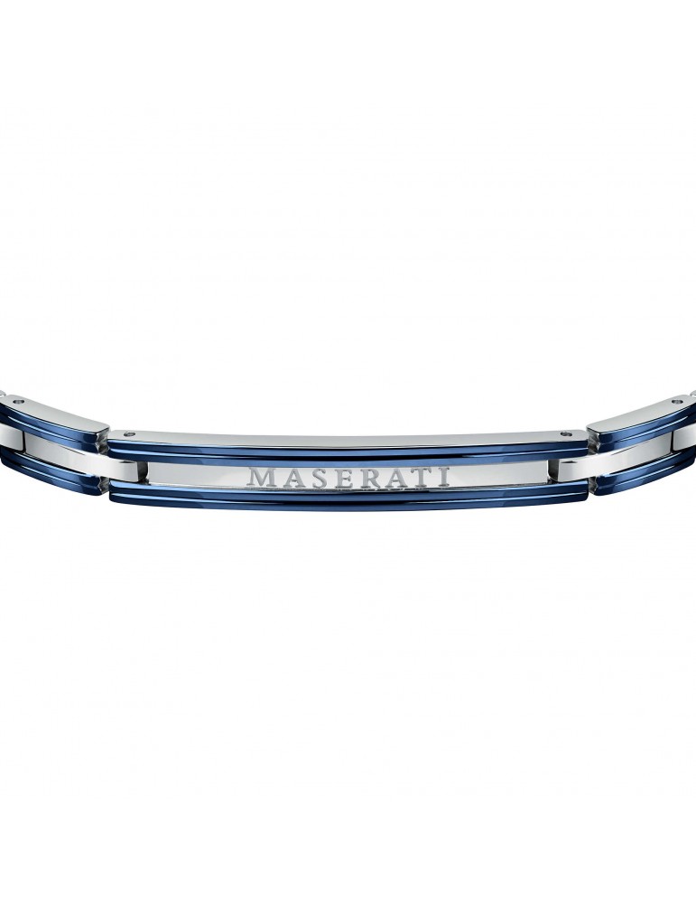Maserati Man's Bracelet - in Steel with Blue Central Plate 22cm - 0