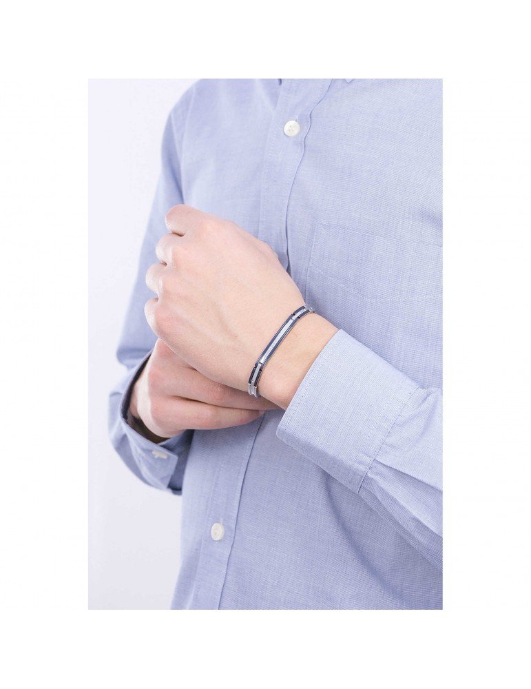 Maserati Man's Bracelet - in Steel with Blue Central Plate 22cm - 0