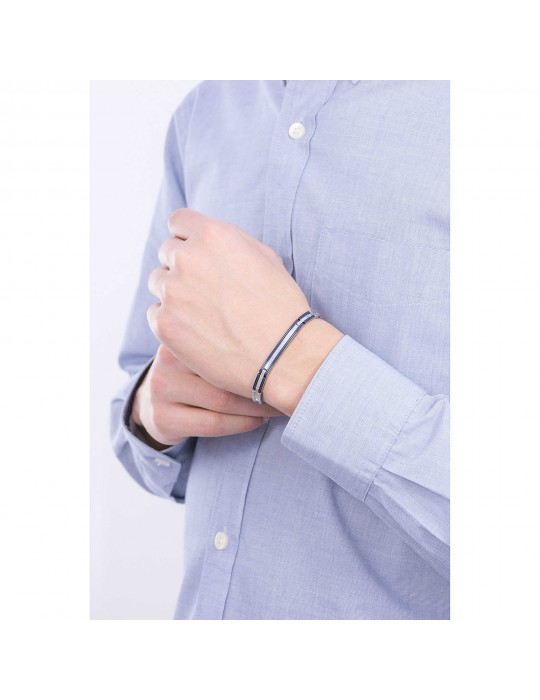 Maserati Man's Bracelet - in Steel with Blue Central Plate 22cm - 0