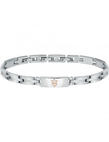 Bracciale Maserati Uomo - in Acciaio con Placca Centrale Logo Rose Gold 22cm - 0