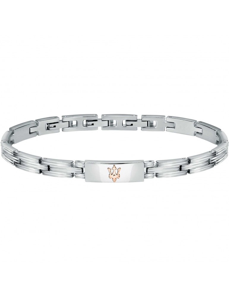 Bracciale Maserati Uomo - in Acciaio con Placca Centrale Logo Rose Gold 22cm - 0