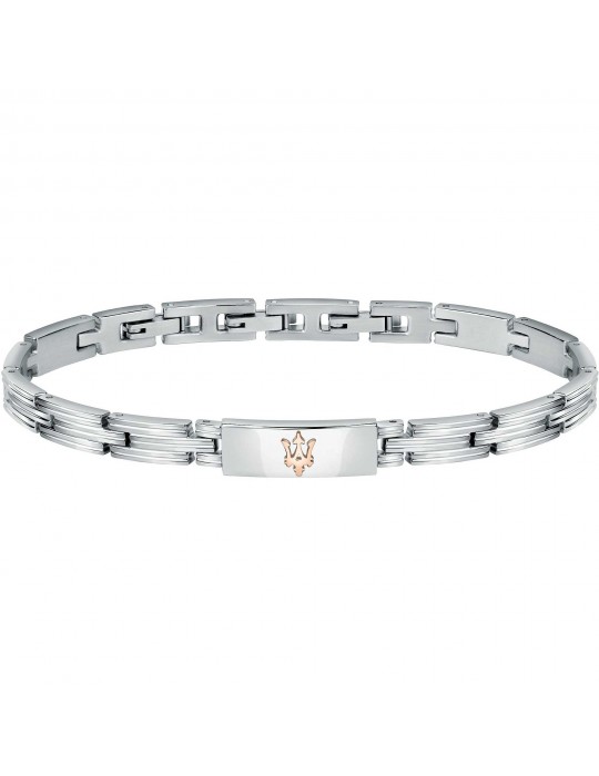 Bracciale Maserati Uomo - in Acciaio con Placca Centrale Logo Rose Gold 22cm - 0