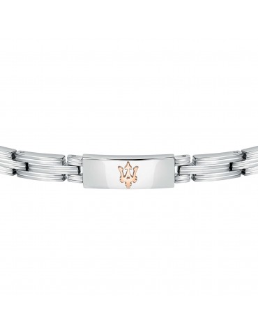 Maserati Man's Bracelet - in Steel with 22cm Rose Gold Logo Central Plate - 0 2