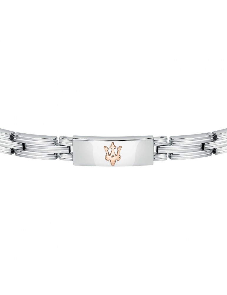 Bracciale Maserati Uomo - in Acciaio con Placca Centrale Logo Rose Gold 22cm - 0
