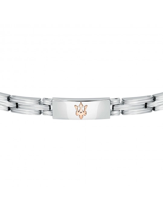 Maserati Man's Bracelet - in Steel with 22cm Rose Gold Logo Central Plate - 0