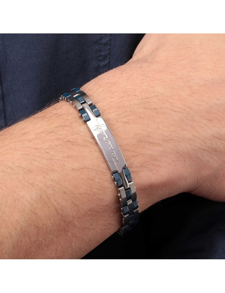 Bracciale Maserati Uomo - in Acciaio ed Inserti in Ceramica Blu 21cm - 0
