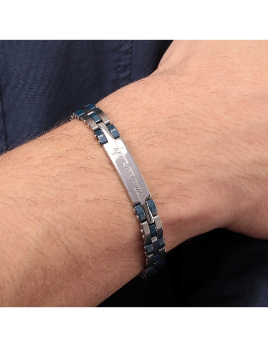 Bracciale Maserati Uomo - in Acciaio ed Inserti in Ceramica Blu 21cm - 0