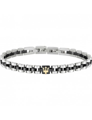 Maserati Man's Bracelet - in Black Steel with Gold Logo 21cm - 0