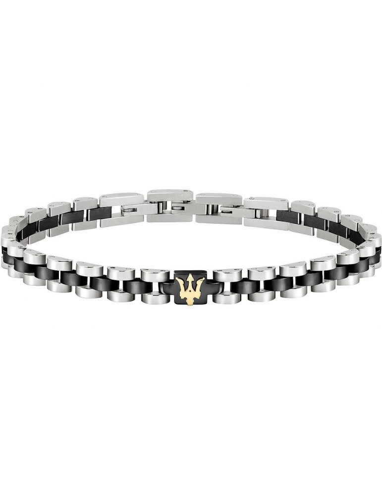 Bracciale Maserati Uomo - in Acciaio Black con Logo Gold 21cm - 0