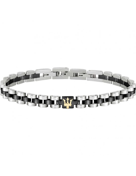Maserati Man's Bracelet - in Black Steel with Gold Logo 21cm - 0