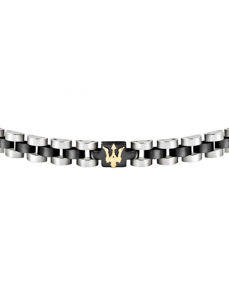 Maserati Man's Bracelet - in Black Steel with Gold Logo 21cm - 0