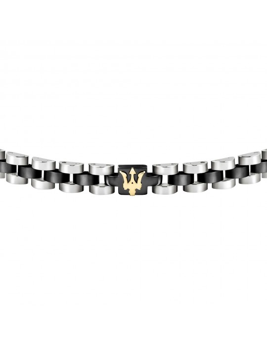 Maserati Man's Bracelet - in Black Steel with Gold Logo 21cm - 0