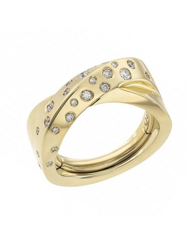 Anello Chimento Donna - Link Intrecci Fascia in Oro Giallo 18 carati con Diamanti Naturali - 0