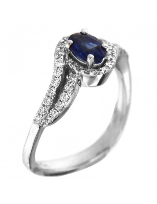 Anello Davite & Delucchi Donna - in Oro Bianco con Diamanti e Zaffiro - 0