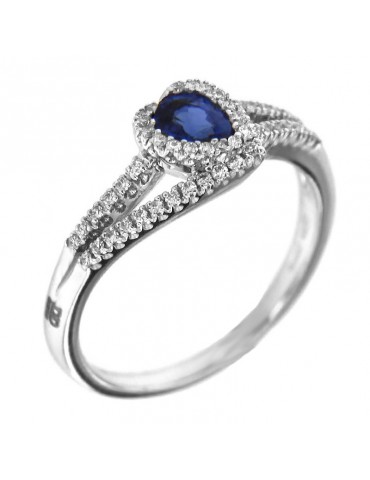 Davite & Delucchi Ring Woman - in White Gold with Diamonds and Shappire - 0