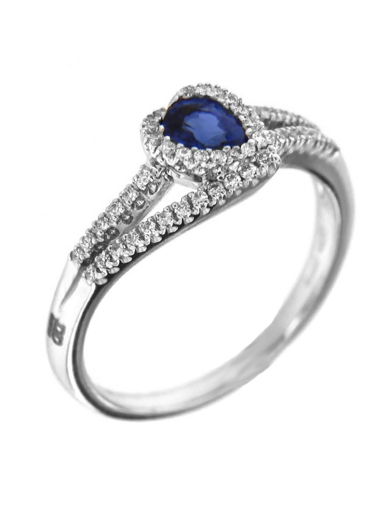 Anello Davite & Delucchi Donna - in Oro Bianco con Diamanti e Zaffiro - 0