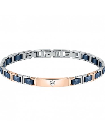 Maserati Man's Bracelet - in Steel and Blue Rose Gold Ceramic Inserts 22cm - 0