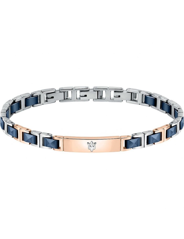 Bracciale Maserati Uomo - in Acciaio ed Inserti in Ceramica Blu Rose Gold22cm - 0