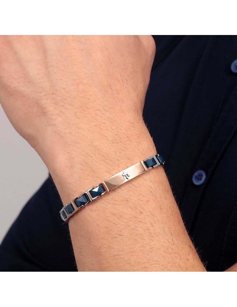 Bracciale Maserati Uomo - in Acciaio ed Inserti in Ceramica Blu Rose Gold22cm - 0